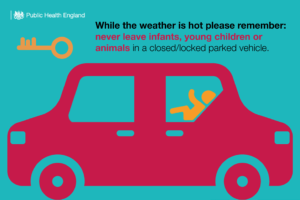 Heatwave - never leave infants, young children or animals in a closed/ locked vehicle